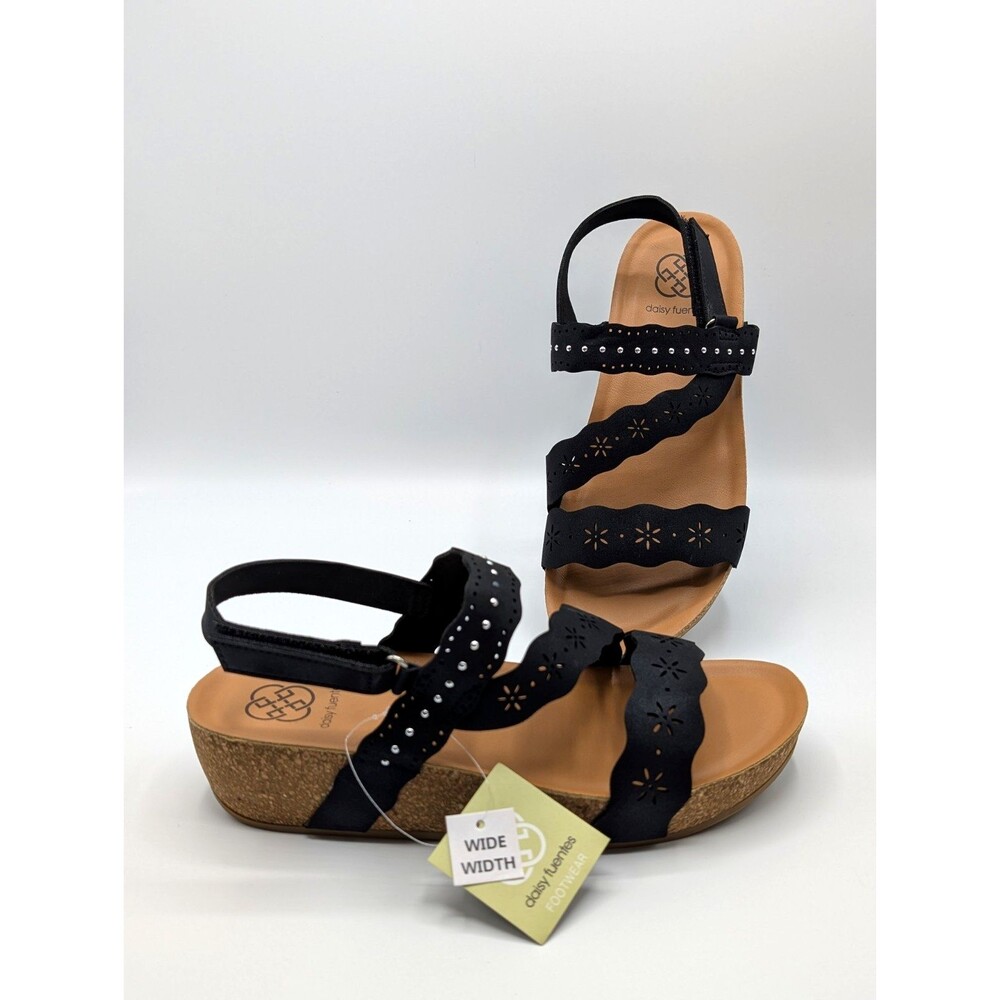 Daisy Fuentes Women's Sandals 8 W Black Adjustable Straps Wide Width Memory Foam